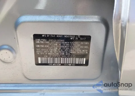 2017 Subaru Crosstrek 2.0I Premium z USA, uszkodzony, nr VIN JF2GPABC9HH245370